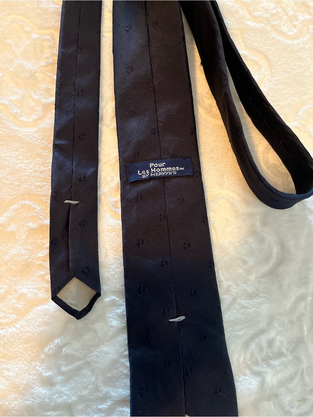 Les Hommes Navy Silk Men's Tie with Subtle Motif